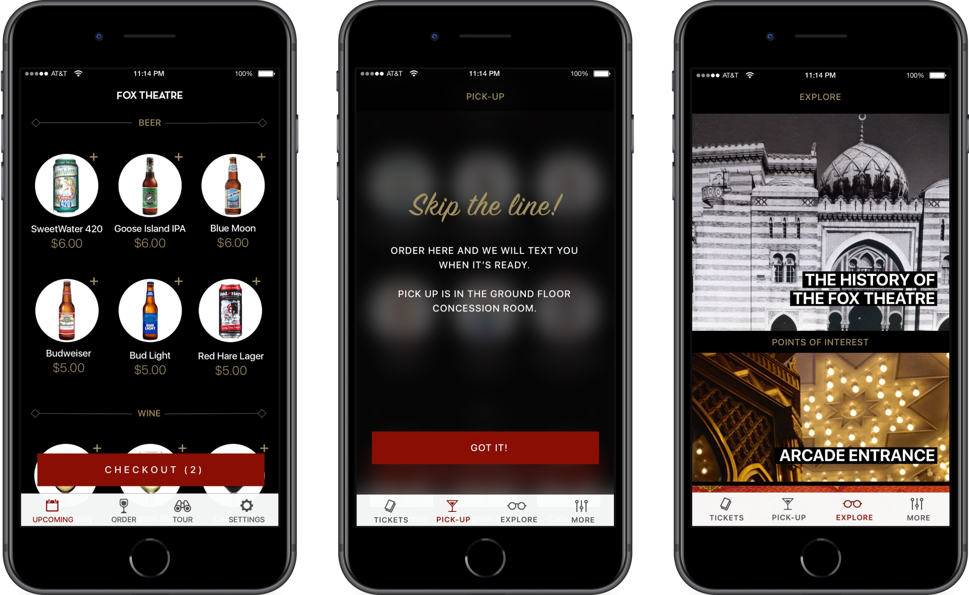 mobile application mockup for the fox theatre